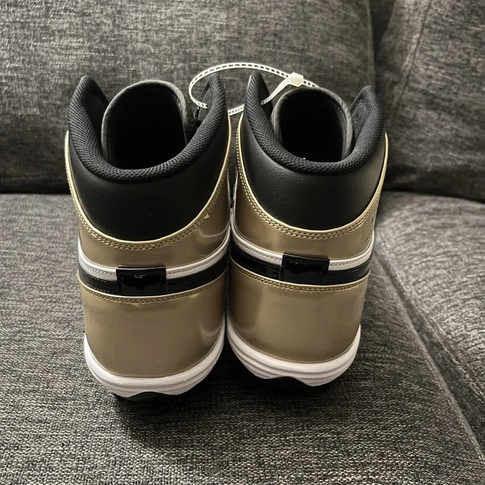 Jordan Shoes Mens Size 18 Gold Black Air Jordan 1 Football Cleats FJ6805-701